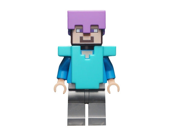 Lego Steve 21143 Medium Lavender Helmet Medium Azure Armor Minecraft Minifigure