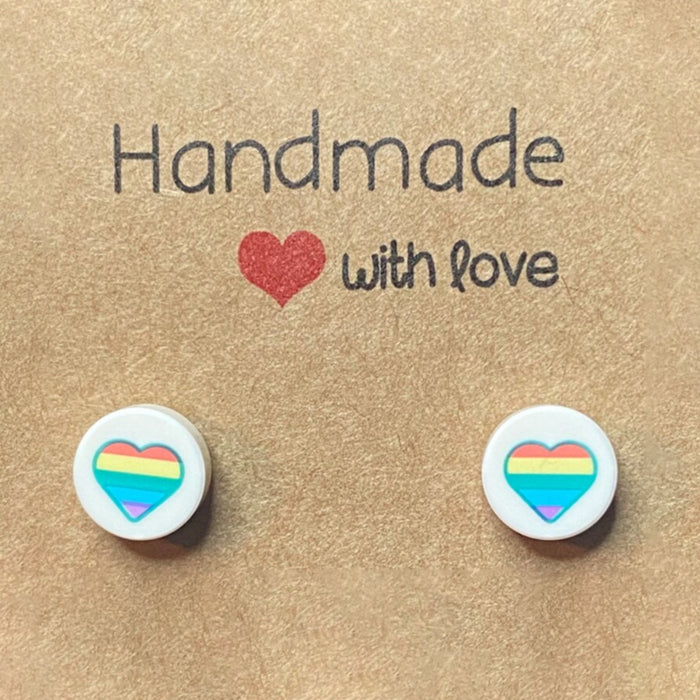 Brickohaulic Rainbow Heart Stud Earrings Handmade with LEGO® Bricks Parts