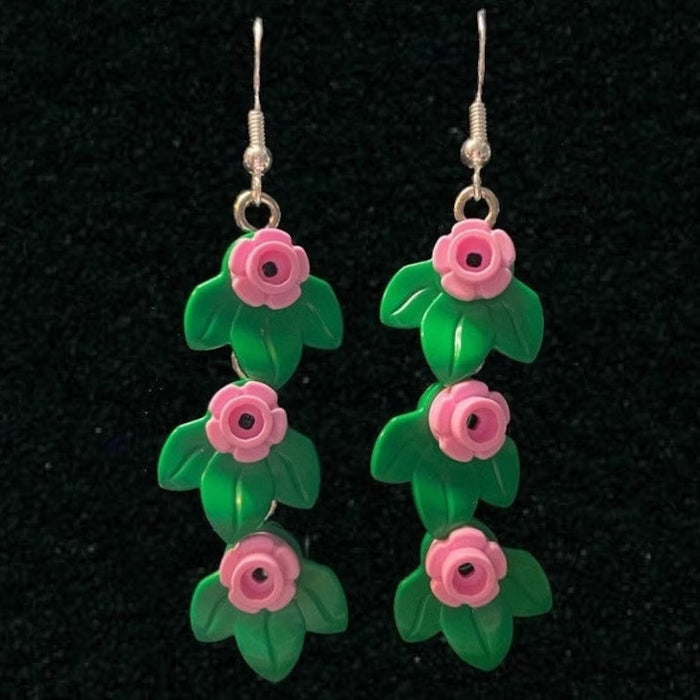 Brickohaulic Layered Flower Dangle Earrings Handmade with LEGO® Bricks Parts