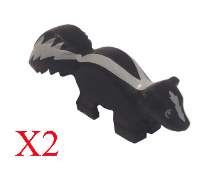 Lego Black Skunk with White Markings Pattern Animal Minifigure Lot Of 2