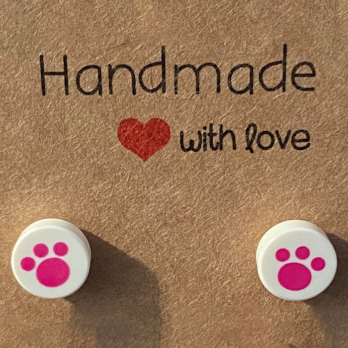 Brickohaulic Pink Pawprint Stud Earrings Handmade with LEGO® Bricks Parts