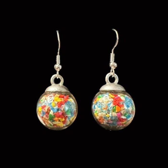 Brickohaulic Upcycled Glass Ball Dangle Earrings Handmade with LEGO® Brick Parts