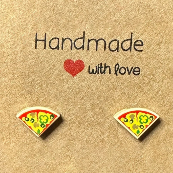 Brickohaulic Pizza Slice Stud Earrings Handmade with LEGO® Bricks Parts