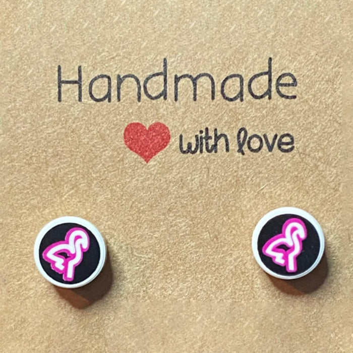 Brickohaulic Neon Flamingo Stud Earrings Handmade with LEGO® Bricks Parts