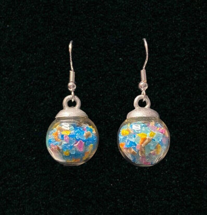 Brickohaulic Upcycled Glass Ball Dangle Earrings Handmade with LEGO® Brick Parts