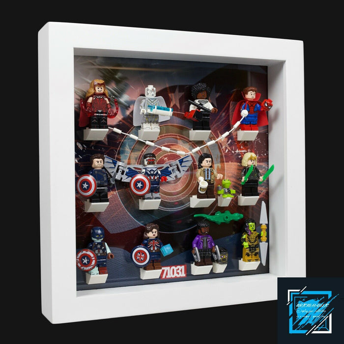 Brickohaulic White Display Frame Case for Marvel Studios Minifigures 71031