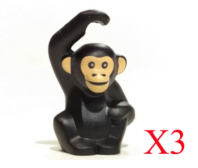 Lego Black Chimpanzee with Light Flesh Face Animal Minifigure Lot Of 3