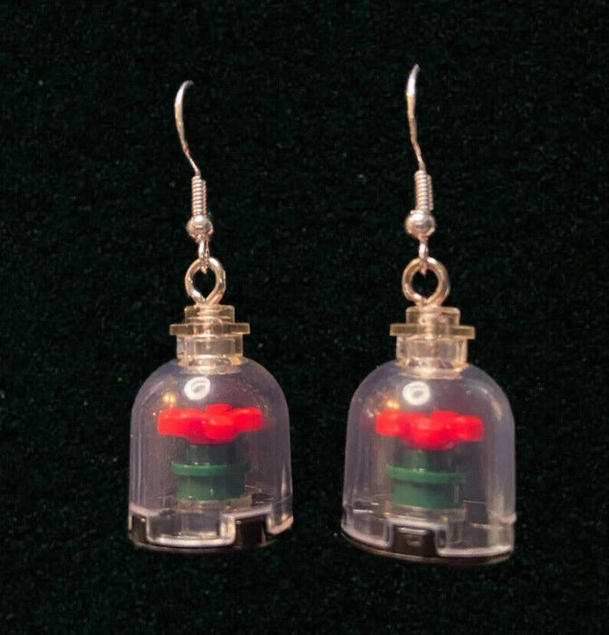 Brickohaulic Encased Rose Earrings Handmade with LEGO® Bricks Parts