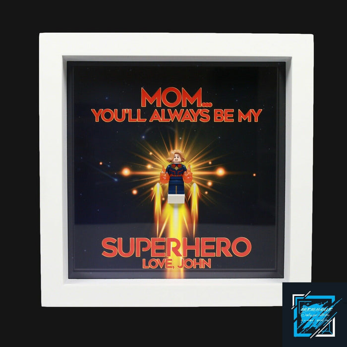 Brickohaulic Personalized Frame Captain Marvel Minifigure Mother, Mom, Wife Gift